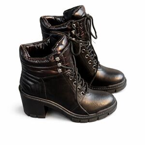 Marc Fisher LTD Velima Black Lace-Up Combat Boots Block Heel NWOT